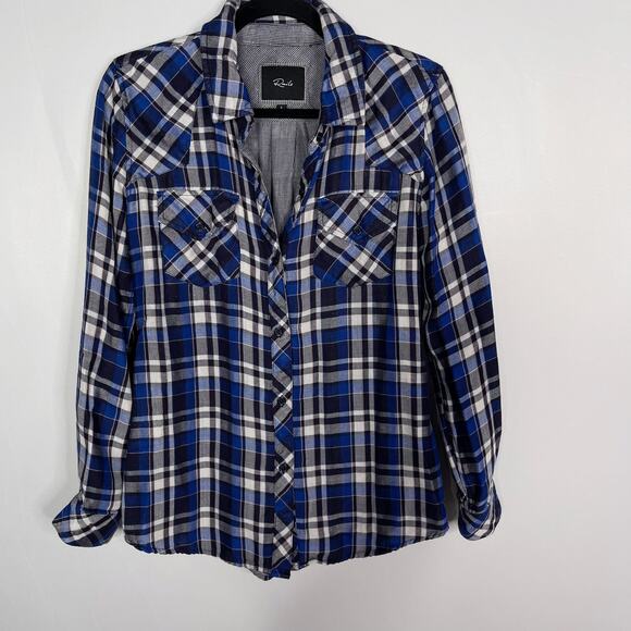 Rails Small Blue White Plaid Long Sleeve Flannel Button Down Shirt Rayon Tencel - Picture 1 of 8